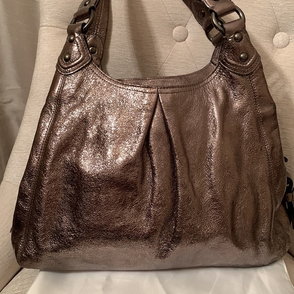 Coach Maggie Leather Metallic Hobo Shoulder Bag Gunmetal Grey 15259 - Picture 4 of 12